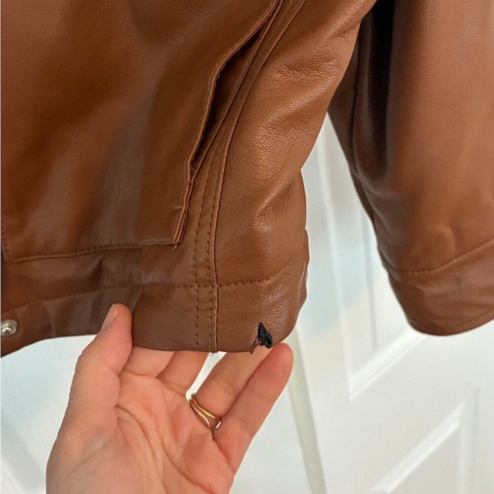 Kenneth Cole Faux Leather Bomber Jacket XS - Picture 2 of 6